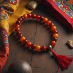 Exquisite red Buddhist prayer bead bracelet, combining traditional craftsmanship and modern design, suitable for meditation and daily wear.